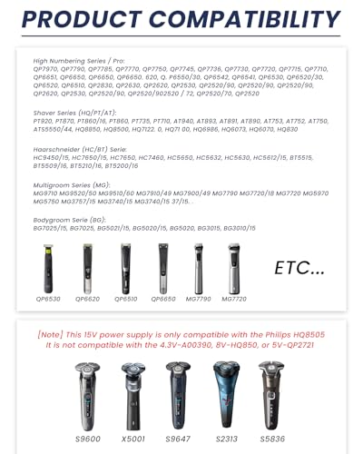 15V HQ8505 oplader scheerapparaat voor Philips Oneblade Serie 7000 9000 5000 3000, QP6530 QP6520 QP6510 QP6650 QP6620, MG7790 MG7720 MG7710 MG57710 MG57750 QP6620, MG7790 MG7720 50, One Blad - Afbeelding 3