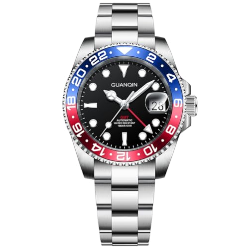 TYBERLEY GUANQIN Hombres Automático Mecánico GMT Movimiento NH34 Acero Inoxidable Sintético Zafiro Resistente al Agua Luminoso Analógico