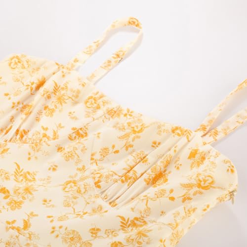 Image of Belle Poque Sun Dresses for Women Spring Summer Floral Midi Flowy Spaghetti Ruffle Wedding Guest Tea Party Dress