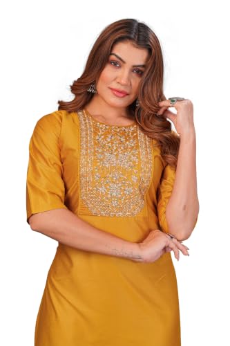 Image of Women's Chanderi Cotton Embriodired Kurtis