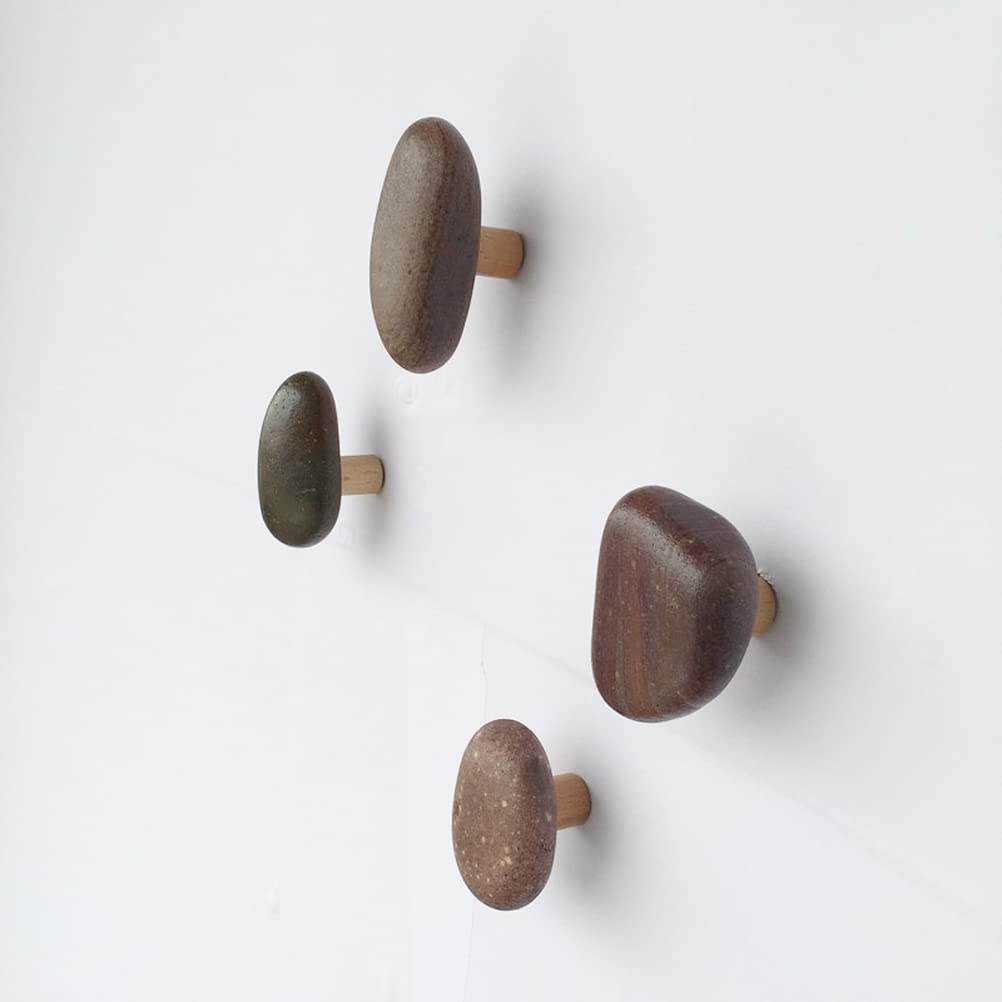 Paquete de 4 ganchos de piedra natural montados en la pared con placa trasera de madera, para toallas, abrigos, batas, gorras