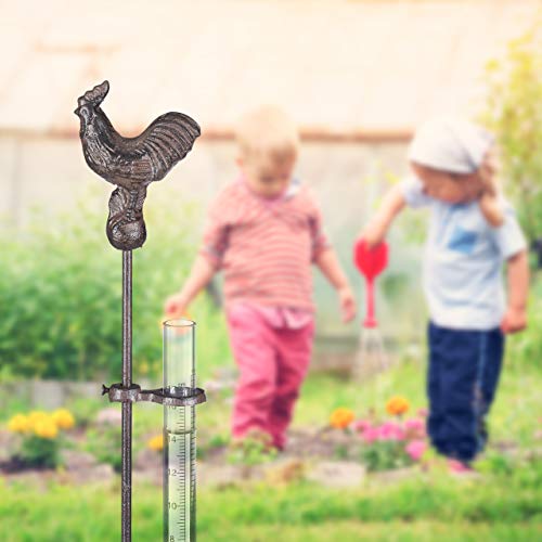 Relaxdays Regenmesser Hahn, Erdspieß, Niederschlagsmesser, 17 cm, 7 inch, Behälter Glas, Gartenstecker, Metall, bronze - Image 4