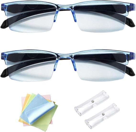2pcs anti blue light auto zoom presbyopic glasses, smart dual focus auto focus reading glasses, ultra light adjustable eyewear for daily indoor outdoor use