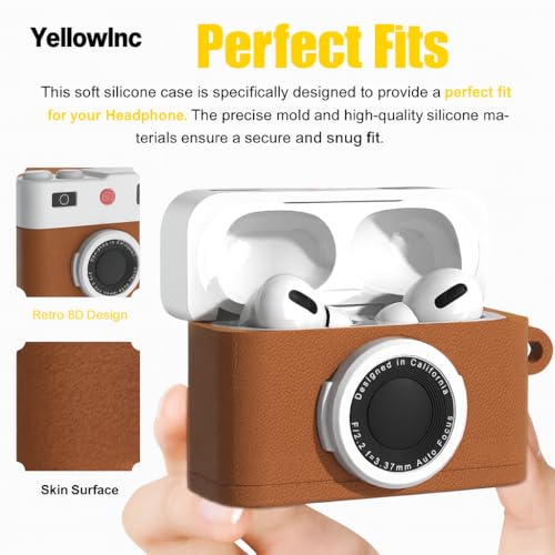 Image of Retro Camera Silicone Case Cover for Apple Airpods Pro 3 (2025) with Carabiner (Brown, Retro Camera)