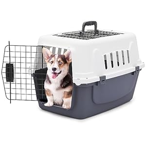 Magshion 22 Inch Hard-Sided Plastic Dog Carrier, 2-Door Top-Loading Kennel for Small Dogs and Cats Longer Traveling, Durable Handle, and 4 Sides Ventilation for Pet Up 22 lbs (White+Grey)