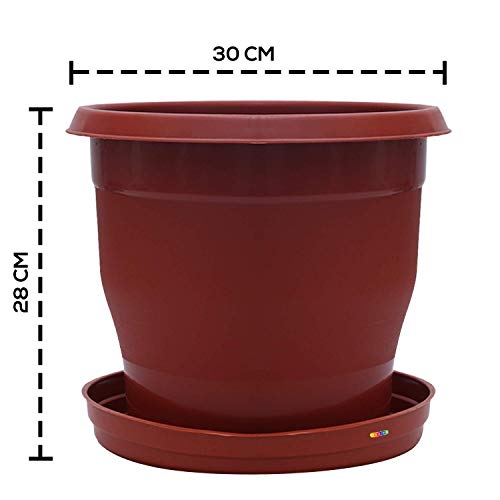 Image of Livzing Plastic Flower Pot with Bottom Tray Set - 12 Inch, 10 Pack, Garden Planters with Drain Holes for Home Plants,Plastic Pots for Indoor and Outdoor Gardening with Drip Tray (Brown)