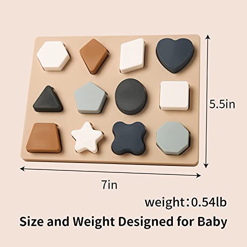 Sunmero Silicone Stacking Toys Silicone Puzzle Board Shape Sorter Sensory Toys For Babies (Khaki) #TOP5
