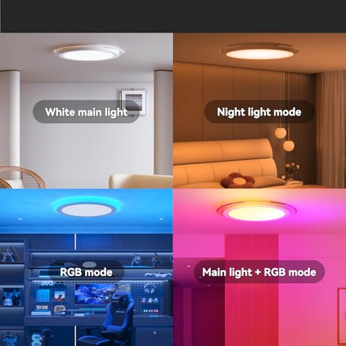 32cm LED Ceiling Light 3000-6500K, 24W 2800LM Waterproof Bathroom Light Dimmable with RGB Color Changing Planet Ring, Flush Round Ceiling Lights for Kitchen Bedroom Hallway with Remote & App - Image 6