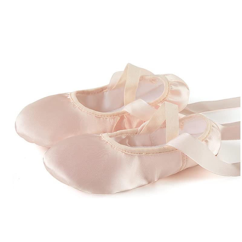 MSMAX Ballet Slippers Satin Dancing Yoga Flats with Ribbon for Girls Skin 13.5 M US Little Kid3