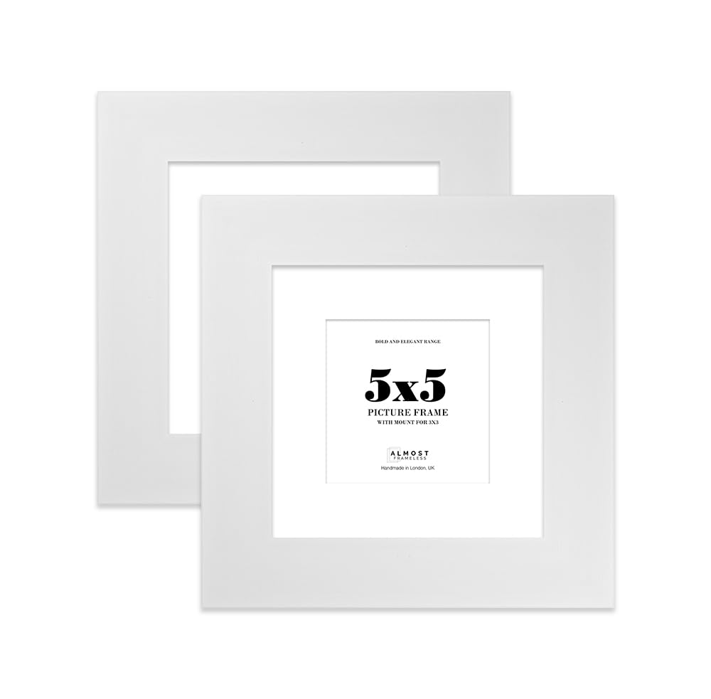 5x5" White Square Frame With Mount for 3x3" Pictures 28mm Edge Frame Display with Wall Hooks and Kickstand, 2 Pack
