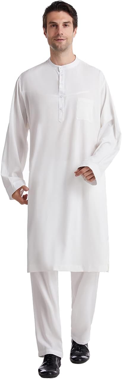 Qianliniuinc Loose Style Middle East Kaftan Dubai Arab Muslim Islamic Men's Clothing Suit Shirt Pants