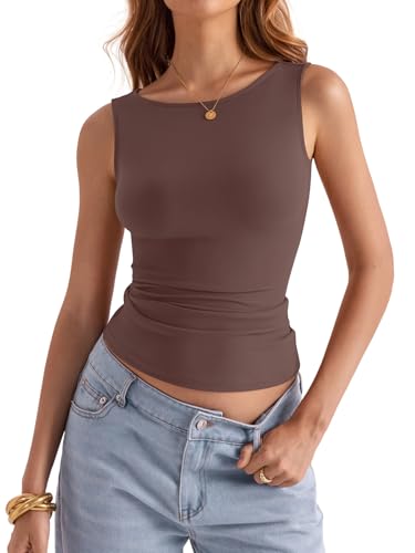 shownicer Top Damen U-Boot Ausschnitt Tank Top Sommer Sexy Ärmellos Tops...