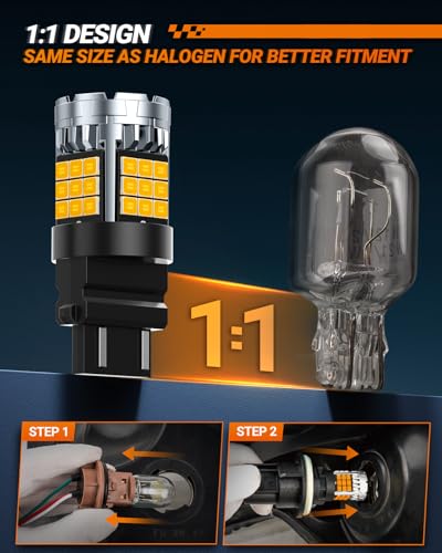 Image of SEALIGHT 7443 7440 Amber Yellow, T20 LED Bulb Amber Anti Hyper Flashing, W21W LED Bulb for Turn Signal Light Need Extra Load Resistor, Pack of 2