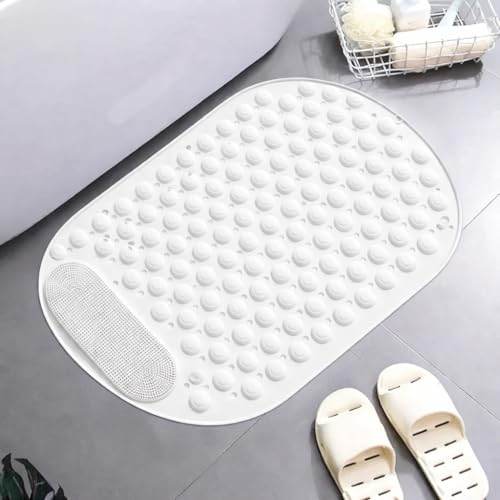 Image of Homecloud Anti Skid Mat for Bathroom Floor Shower mats for Bathroom Anti Slip with Foot Scrubber Bath mat Anti Slip with Suction Cups & Drain Holes (69x35 Cm) (White) (Oval White)
