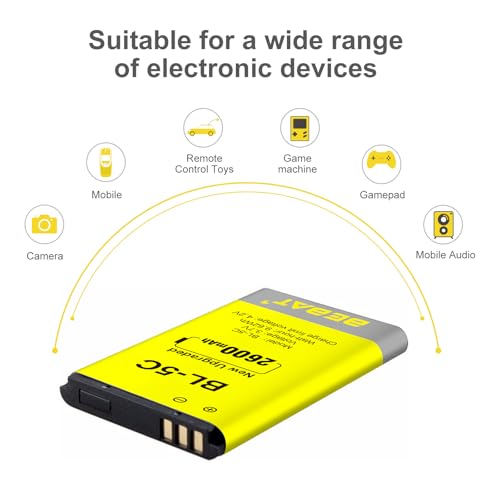 Image of (2 Pcs) BL-5C Battery, 3.7V 2600mAh Rechargeable BL-5C Battery Suitable for Household Radio, Nokia with Current Protection