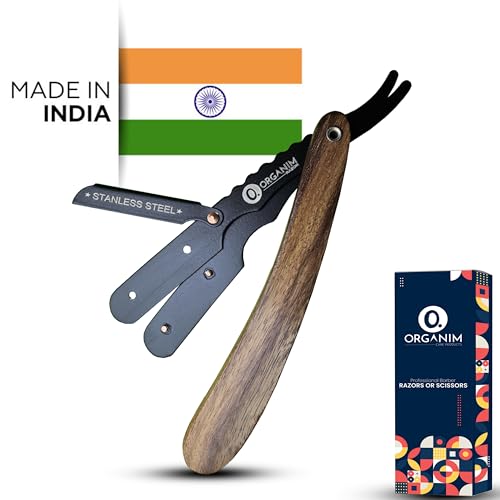 Image of Barber Shaving Razor for Men with Wooden Handle | Stainless Steel Clip Head Razor for Salon and Home Grooming | Manual Beard Shaving and Trimming Razor for Barbers (Black)