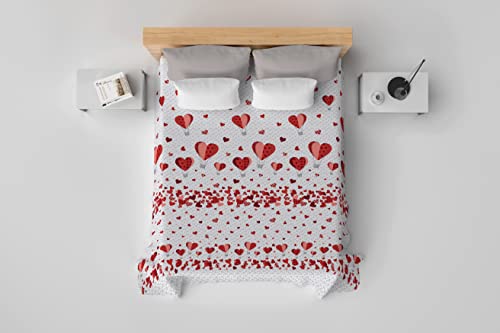 HomeLife Printemps Eté Couvre-lit Double [260x280] Fabriqué en Italie | Jetée de lit Double Fantaisie Montgolfières et Coeurs en Coton | Drap de lit léger |