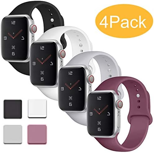 Misker Sport Band Compatible with for Apple Watch Band 38mm 40mm 42mm 44mm, Soft Silicone Sport Strap Compatible with iWatch Series 5 4 3 2 1 (Black/White/Fog/Wine red, 38mm/40mm S/M)