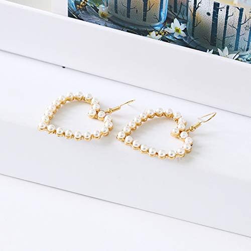 Pearl Heart Earrings for Women Pearl Heart Bow Earrings Pink Heart Bow Earrings Statement Heart Earrings Pearl Wedding Drop Earring Valentines Christmas Mother’s Day Jewelry - Image 3