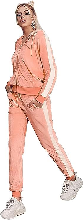 Image of LeeHanTon Sweat Suits for Women Set Comfortable Sweat Outfits Workout Suit Zip Velour Hoodie and Jogger Sport Suit