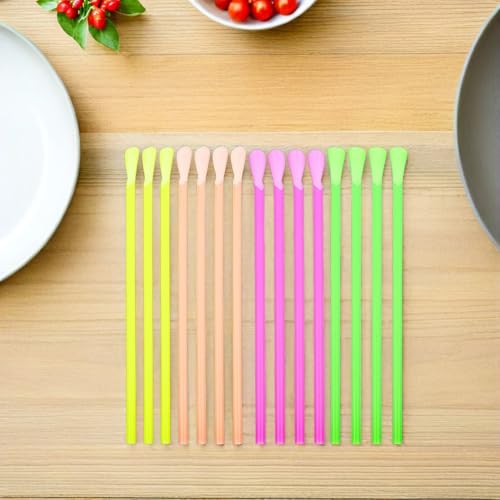 300 pitillos coloridos de plástico con cuchara dual 20 cm miniatura 6
