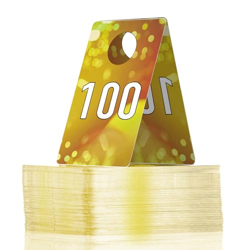 DUGUTUL Live Plastic Number Tags, 1.9x3.1 Inch, Normal and Reverse Mirror Image Cards for Live and Clothes Sales, Reusable Lularoe Supplies, Hanger Cards for Clothes (Yellow, 1-100)