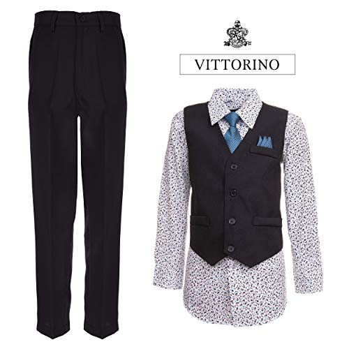 Image of Vittorino Boys 4 Piece Suit Set with Vest, Dress Shirt, Bow Tie, Pants & Pocket Square | Big & Little Kids Formal Apparel