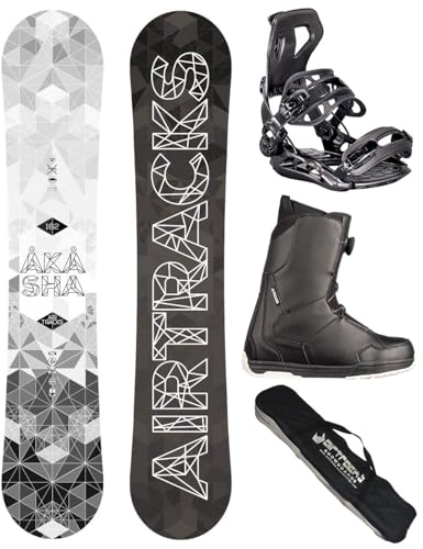 Airtracks Herren Snowboard Set Freestyle Freeride Wide Board Akasha Wide 157 - Snowboard Bindung Master - Softboots Master ATOP 44 - SB Bag