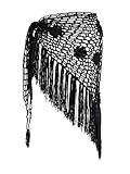 SEGT Women's Sexy Swimsuit Cover Up Skirt Sheer Crochet Beach Wraps Shell Decor Coverups Black Fringe one-Size