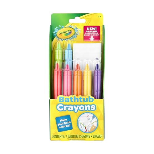 Crayola Bathtub Crayons with Magic Eraser, Washable Tub Coloring Kit for Kids, Non-Toxic, Easy Cleanup Bath Toys for Kids, Includes 7 Crayons + Eraser