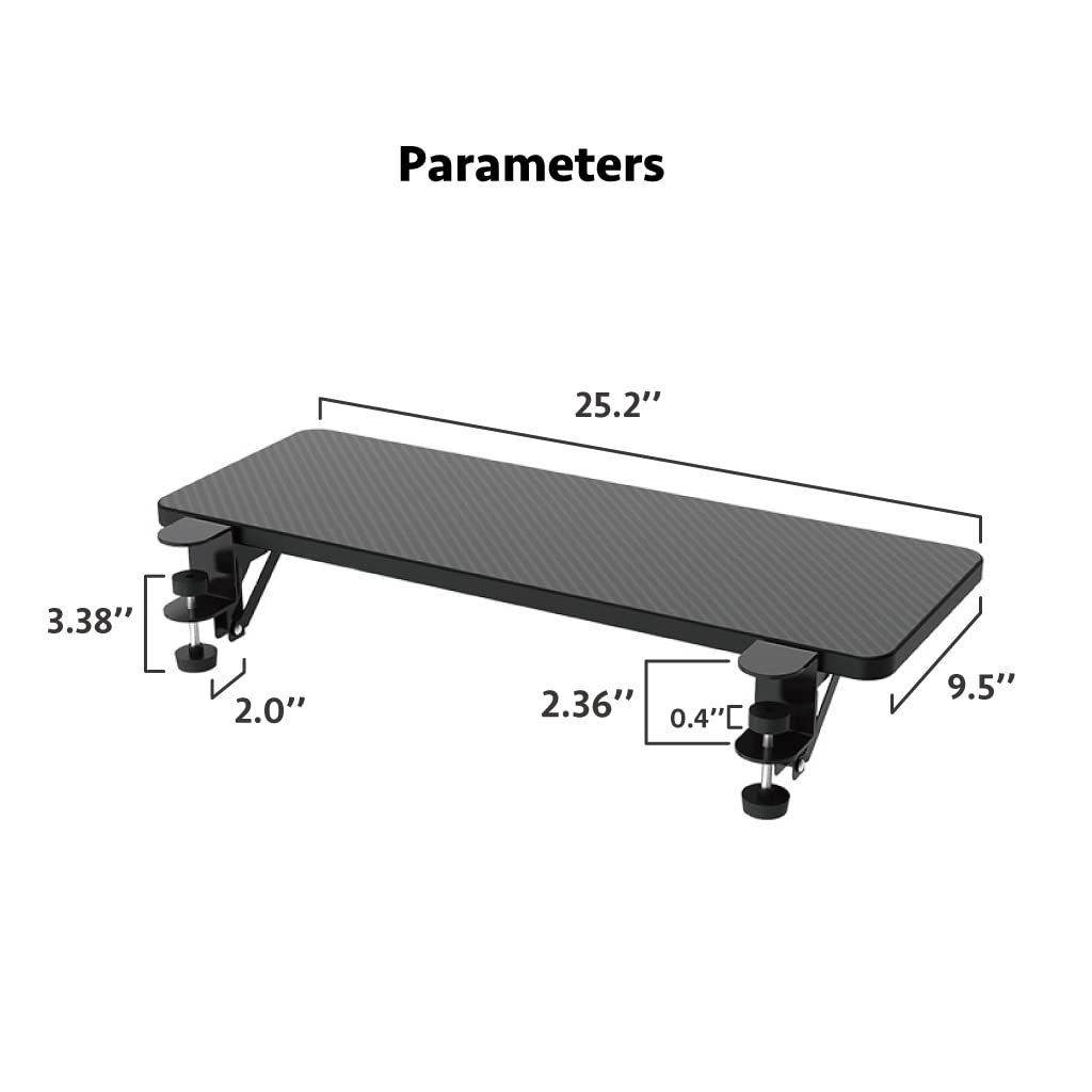 HONJIE Ergonomics Desk Extender Tray, Suitable for Office. Foldable, Punch-Free Clamp on.Computer Keyborad Tray, Desk Extension Board.(25.2"*9.45"(64cm*24cm), Carbon)