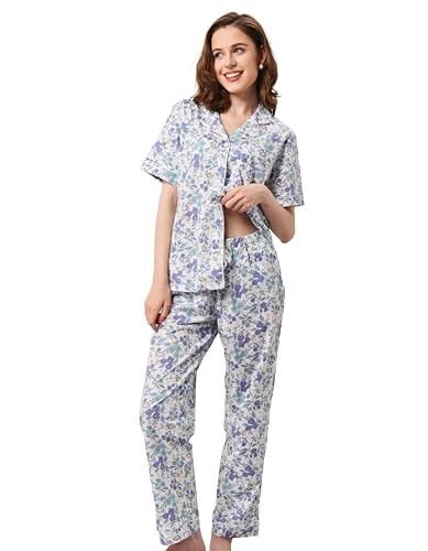 Image of NAP BOUND 100% Cotton Women's Pajama Sets Short Sleeve Button Down Soft Pjs 2 Piece Lounge Set with Pocket Nightwear XS-XXL