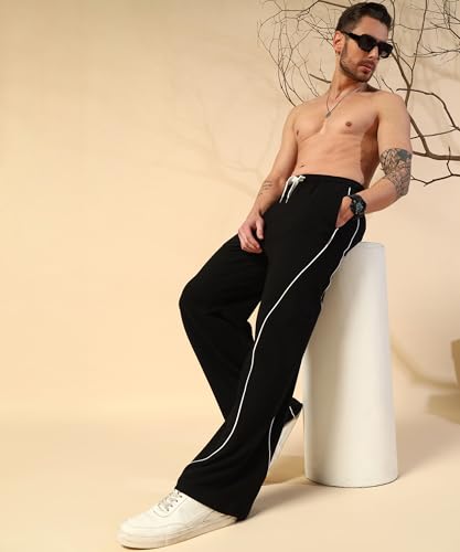 Image of POCKMAN Men Black & White Curve Pipping Wide Leg Comfort Joggers