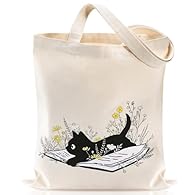 Set: Contains 1 tote bag with cute cat pattern, the size is about 15x14 inches, the handle is about 11 inches long, suitable for most people's aesthetic and dressing style. Material: The tote bag is made of wear-resistant canvas, which is very flexib...