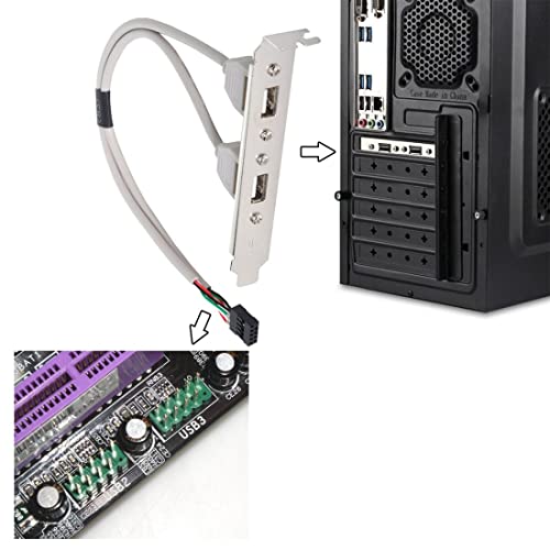 ChenYang CY 2 Port USB 2.0 Type A Female Screw to USB 2.0 9 Pin Motherboard Header Cable with Bracket, Cable 120mm PCI Bracket - Image 3