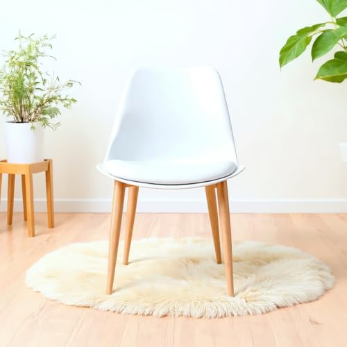 Image of Amazon Brand - Umi Eames Nordan Metal Stylish Modern Furniture Plastic Chairs & Wooden Grain Finish Metal Legs & Padded Seat Cushion in White Color
