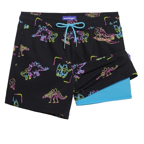 Image of maamgic 5inch Mens Swim Trunks with Compression Liner 2-in-1 Swimming Shorts Stretch Quick Dry with Zipper Pockets