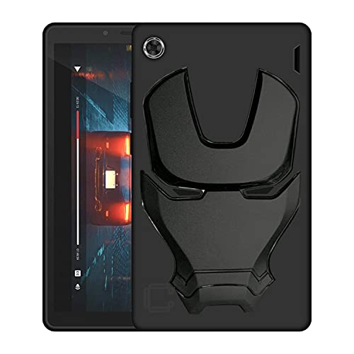 Image of COVERLY Official 3D Smooth Feel Avengers Logo Mask Soft Rugged Grip TPU Silicone Iron Man Engraved Cartoon Movie Engraved Silicone Rubber Matte Strong Back Cover for Lenovo Tab M7 -Black