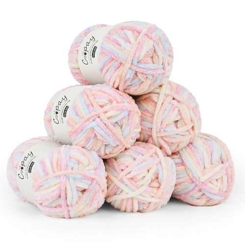 Coopay 6 x 100g Laine Chenille Crochet, Fil Épaisse et Moelleuse, Pelote Chenille Douce et Veloutée, Laine à Tricoter Idéale pour Crochet Tricot Pull,...