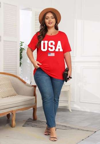 Image of ForHailey Women's 4th of July Patriotic Shirts Graphic Tees USA Shirt American Flag Short Sleeve Tunic Tops