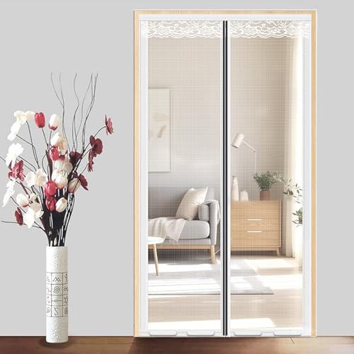 Mosquitera de puerta magnética cortina de puerta con cierre magnético sin taladrar para puerta de balcón, terraza – Malla ultrafina (blanco, 235 x 190 cm)