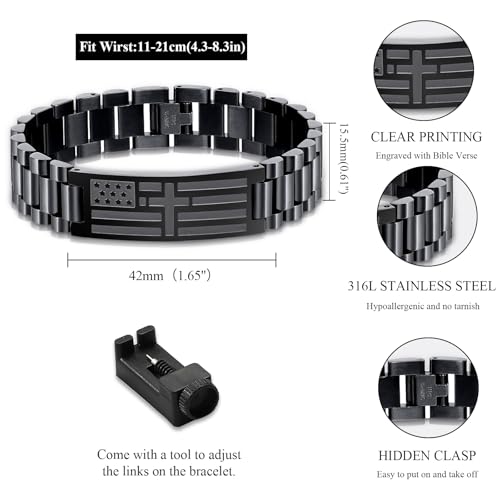 Bracelets for Men American Flag Cross Bible Verse Bracelet Christmas Birthday Christian Gifts for Dad Daddy New Dad,Adjustable Size4