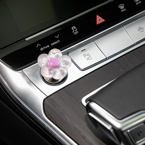 Push to Start Button Cover，Purple car Accessories，Engine Start/Stop Resin Flower Starter Cover (for Decorative Accessories) Car Decor for Women (Transparent Purple)