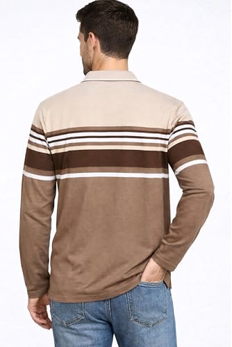 Image of SANE ORIGINALS Full Sleeves Textured Polo Tshirt for Men with Pocket || Long Sleeves Collar and Pocket T-Shirt for Men Beige