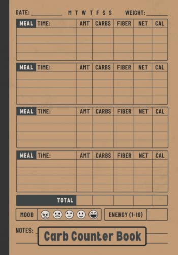 Carb Counter Book: Bigger Size & Large Print, 7" x 10" | Food Tracker Journal & Diary to Record Carbohydrates, Calories, Fiber & Net Carbs