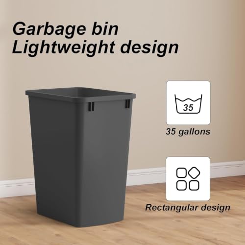 Image of ROOMTEC 35QT Kitchen Trash Can,Sturdy and Lightweight Slim Trash Can,2-Pack | 9-Gallons Plastic Trash Can, Trash Cans for Kitchen, Workspace, Bathroom, Office, Easy to Clean ,Wide-open Top Design, Black