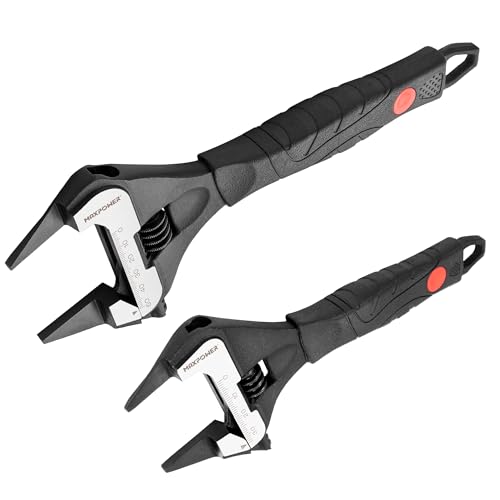 Image of MAXPOWER Slim Adjustable Wrench Set, 6 inch & 10 inch Wide Jaw Opening, Dual Scale With Metric and SAE Plumbing Wrenches, Deep Jaw With Soft Grip Handle