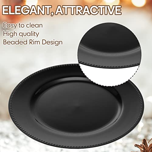 Gerrii 12 Pcs Metallic Bead Charger Plates 13 Inch Plastic Round Charger Plates Bulk Wedding Beaded Chargers For Dinner Plates, Table Party Event Decoration (Black) #TOP2