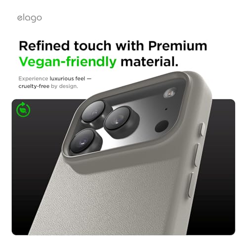 Image of elago Magnetic Leather Case Compatible with iPhone 17 Pro Max Case, All MagSafe Accessories, 6.9 inch - Built-in Magnets, Durable Vegan Leather, Shockproof, Water-Resistant (Light Grey)
