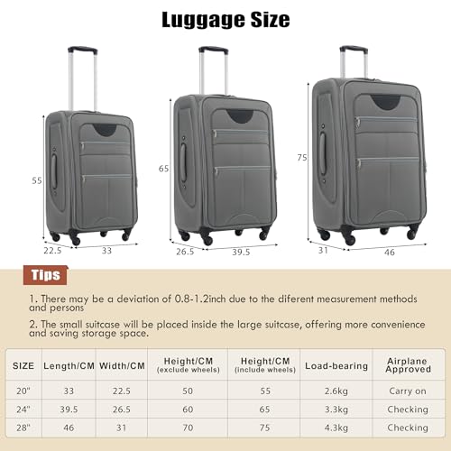 Expandable Softside Luggage Set with Duffel Bag, 3 Pieces, Lightweight Spinner Design, Grey2